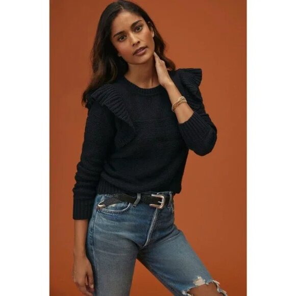 Anthropologie Sweaters - Anthropologie Pilcro Black Ruffled Fall Sweater Medium